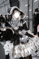 Black/White [Little Witch] Ruffle Embroidery Bowknot Gothic Lolita Jsk Dress Full Set - Product - 2