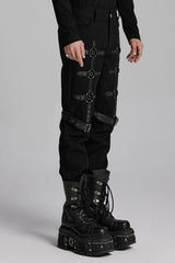 Black Buckle Eyelets Ring Men's Punk Pants - Product - 2