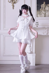 White [Waltz] Short Sleeves Ruffle Bowknot Gothic Jirai Kei Japanese Dress Set - Product - 7