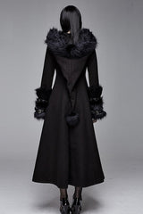 Black Gothic Double Faced Woolen Hooded Long Sexy Women Coat - Product - 4