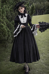 Black [Sleepless Night] Long Hime Sleeves Ruffle Bowknot Gothic Lolita Dress - Product - 8