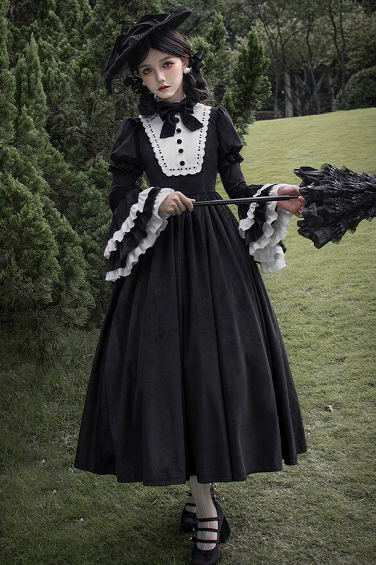 Black [Sleepless Night] Long Hime Sleeves Ruffle Bowknot Gothic Lolita Dress - Product - 8
