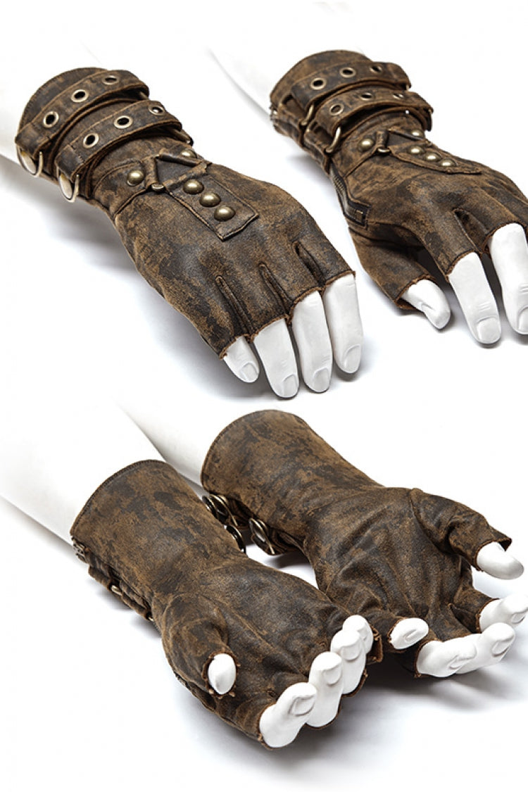 Metal Buckle PU Leather Men's Steampunk Gloves 2 Colors - Product - 3