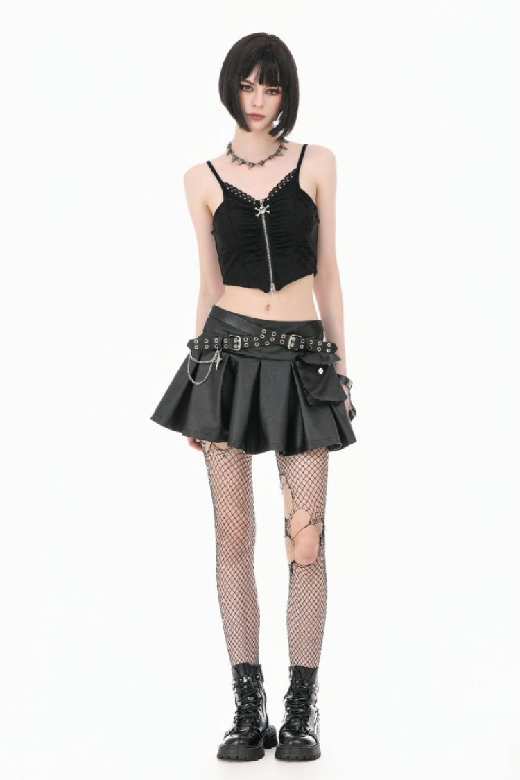 Black Ripped Studded Skull Zippered Ruched Women's Punk Bustier - Product - 10