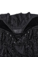 Black Stand Collar Long Sleeves Print Ruffle Men's Gothic Blouse - Product - 6