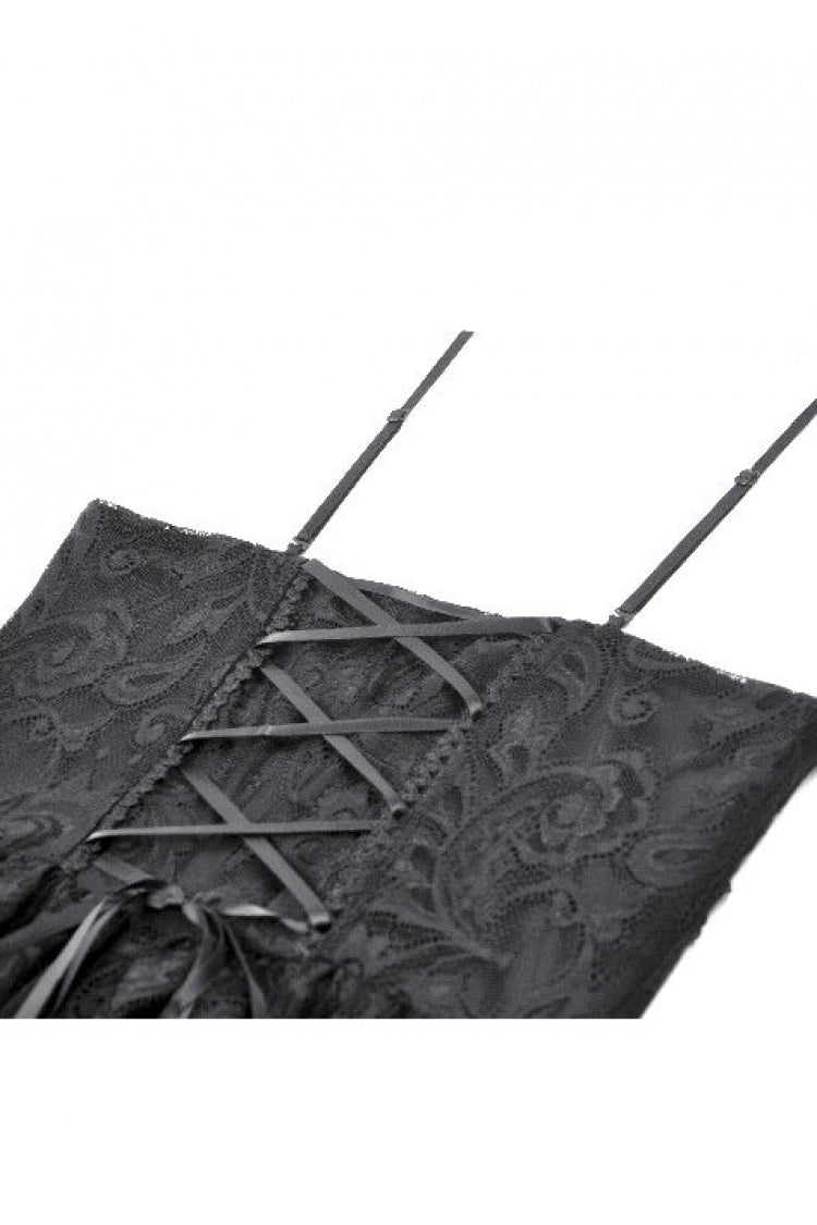 Black Lace-Up Women's Gothic High-Low Multi-Layered Ruffled Tail Lace Slip Dress - Product - 13