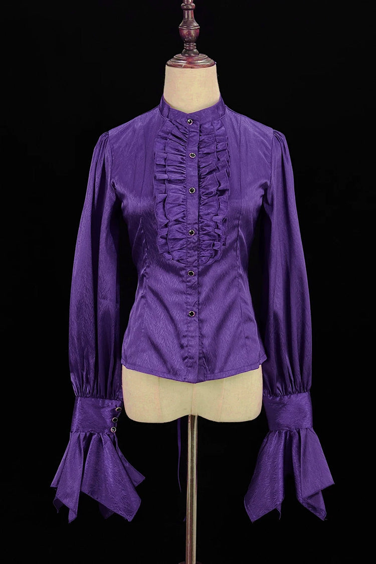 Black/Purple [Moonlit Return] Jacquard Printed Lace-Up Gothic Elegant Ouji Lolita (Blouse/Pants/Shorts/Vest) - Blouse(Only) - 8