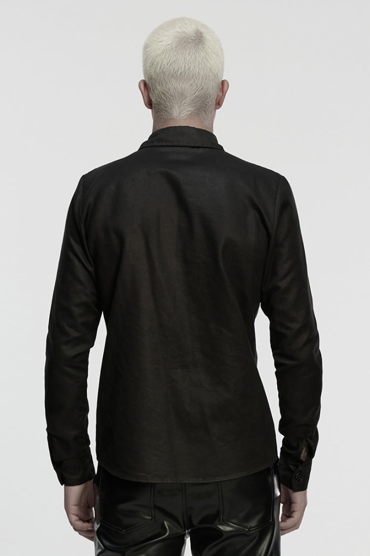 Black Bat Collar Long Sleeves Irregular Men's Punk Blouse - Product - 3