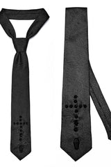 Black Cross Spike Print Embroidery Men's Gothic Tie - Black - 1