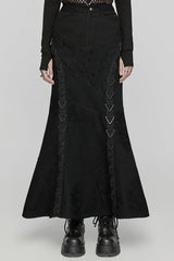 Black Stitching Mesh Triangular Buckle Women's Punk Fishtailed Skirt - Black - 1