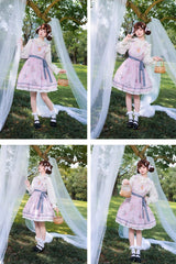 Pink [Lily of the Valley Rabbit] Sleeveless Print Ruffle Bowknot Daily Sweet Lolita Strap Dress - Product - 5