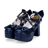 Bowknot Round-toe Sweet Lolita High Heel Shoes - Dark Blue - 3