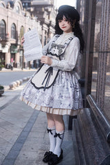 White Vintage Berlin Daily Print Removable Apron Classic Lolita Strap Dress - Product - 7