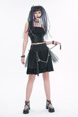 Black Cross Print Side Waist Straps Detachable Metal Chain Women's Punk Skirt - Product - 2