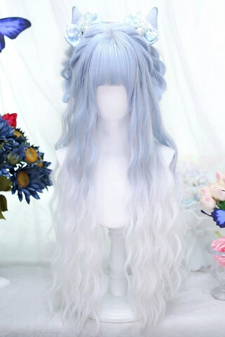 Blue Ombre Water Ripple Texture Long Wavy Sweet Lolita Wig - Blue - 1
