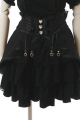 Black Japanese High Waisted Multi-Layered Lace Sweet Jirai Kei Skirt - Black - 1