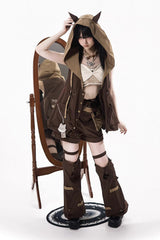 Brown [Fox Trail Chronicles] Sleeveless Hooded Punk Prince Ouji Lolita Set - Product - 2