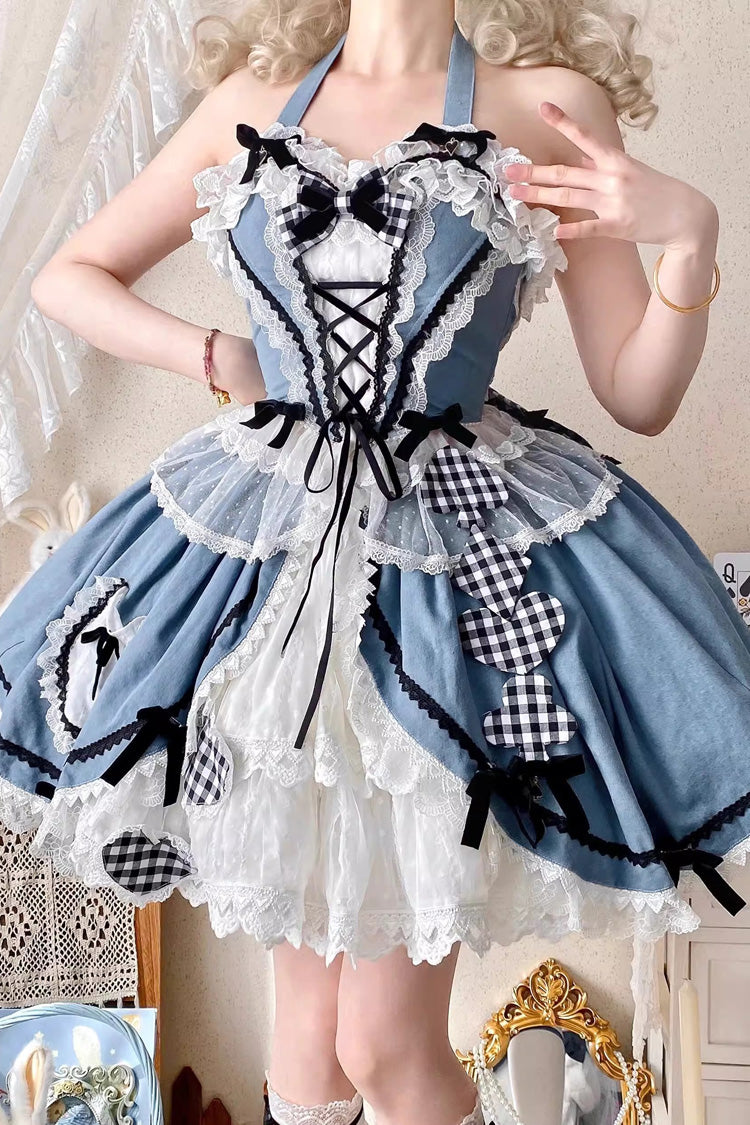Blue Ruffle Bowknot Lace Sweet Chinese Style Elegant Princess Lolita Skirt (Includes Tops) - Product - 6