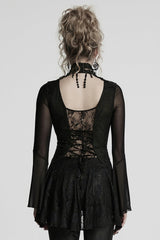 Black V Collar Embroidery Lace Lace-Up Women's Gothic Blouse - Product - 3