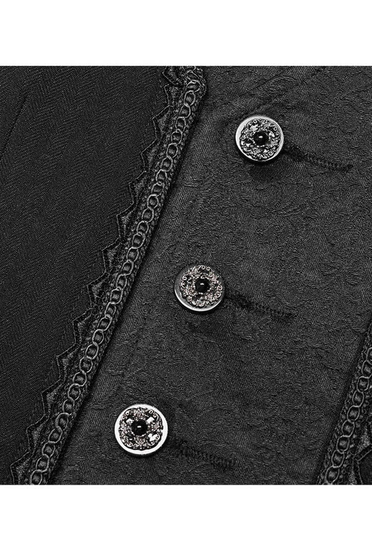 Black Punk Jacquard V-Neck Stitching Three Dimensional Engraving Hand Sewn Button Lace Short Men's Vest - Product - 6