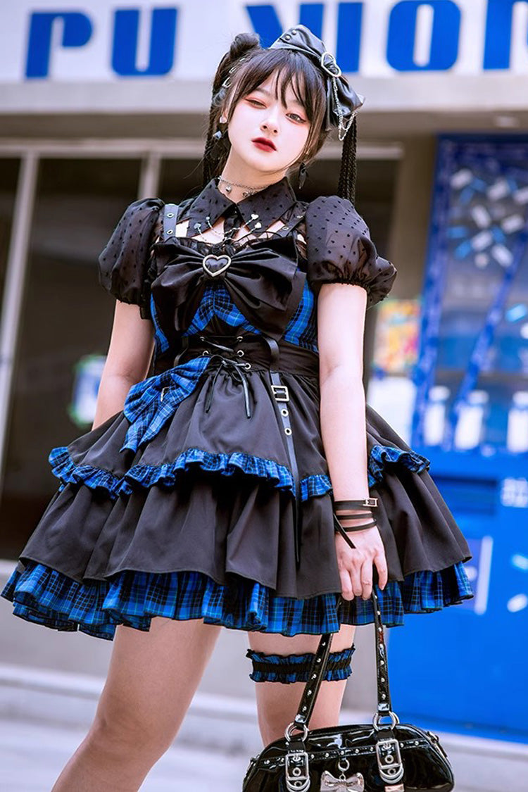 Black/Blue Sleeveless Multi-layer Ruffle Bowknot Gothic Lolita Jsk Dress - Product - 9