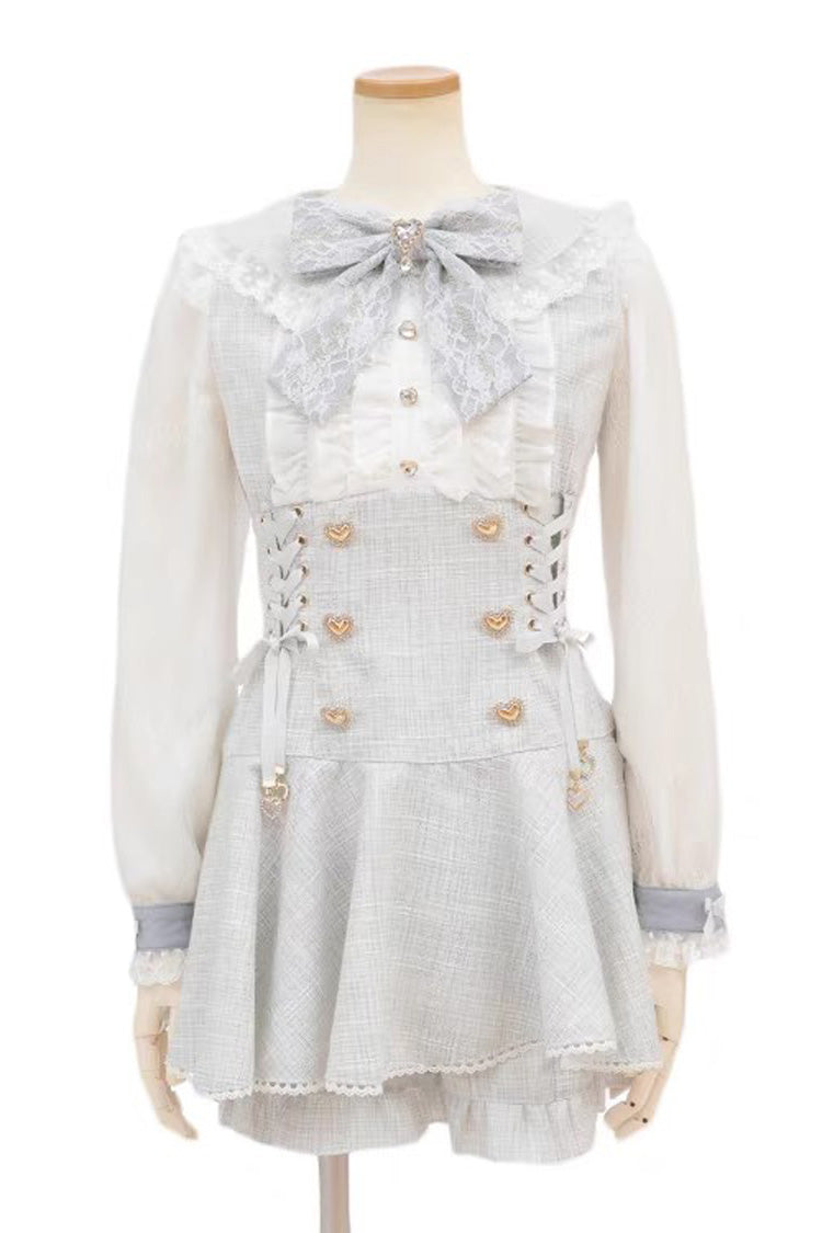 Japanese Lace Sweet Jirai Kei Dress Blouse Shorts Set 2 Colors - Blue - 4