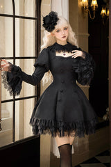 Black [Midnight Whisper] Double-breasted Short Sleeves Hollow Gothic Lolita Dress - Product - 11