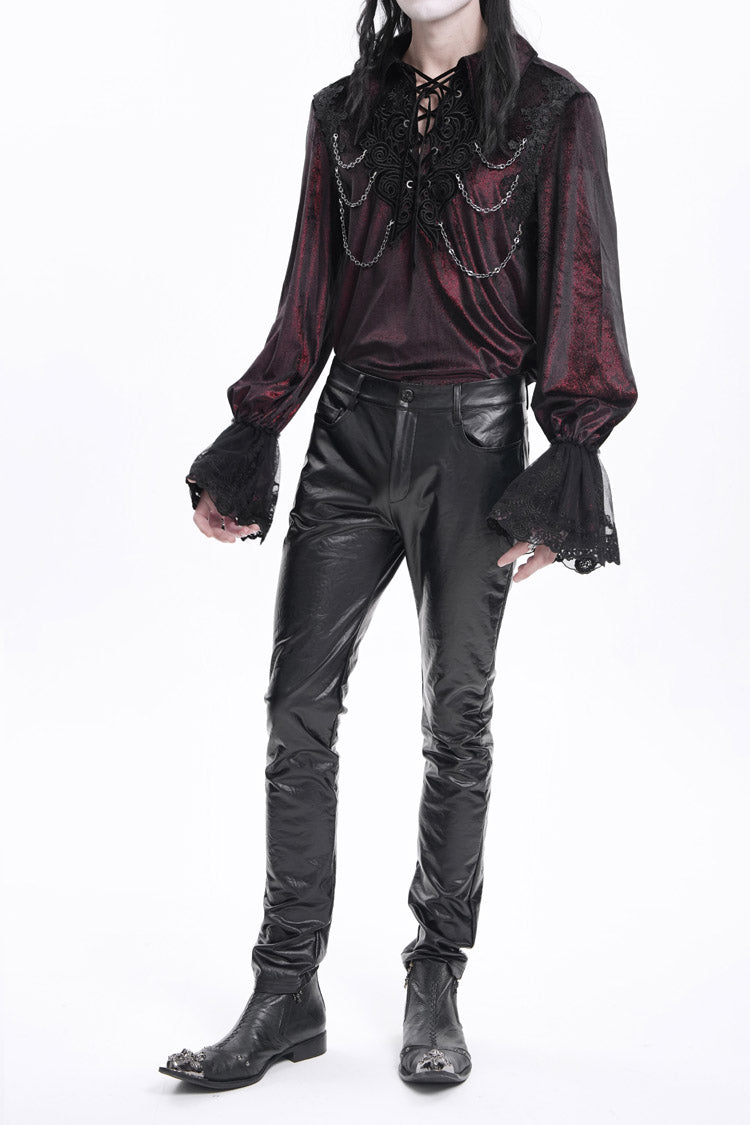 Black Faux Leathet Button Men's Gothic Pants - Product - 8