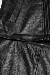 Black Long Sleeves Ruched Faux Leather Stitching Hooded Detachable Men's Punk Coat - Product - 7