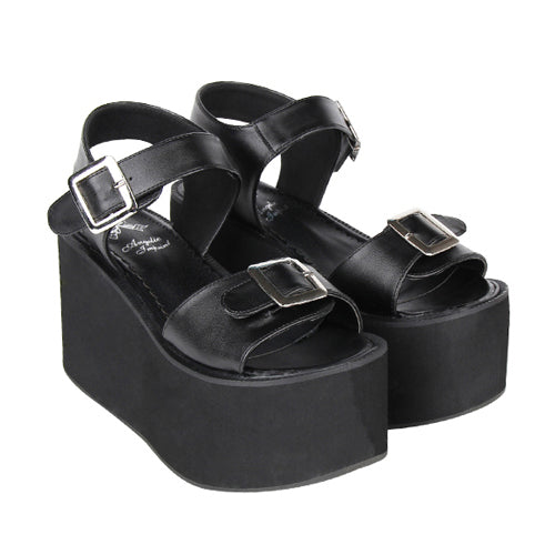 Black And White Platform Sweet Lolita Sandals - Black - 1