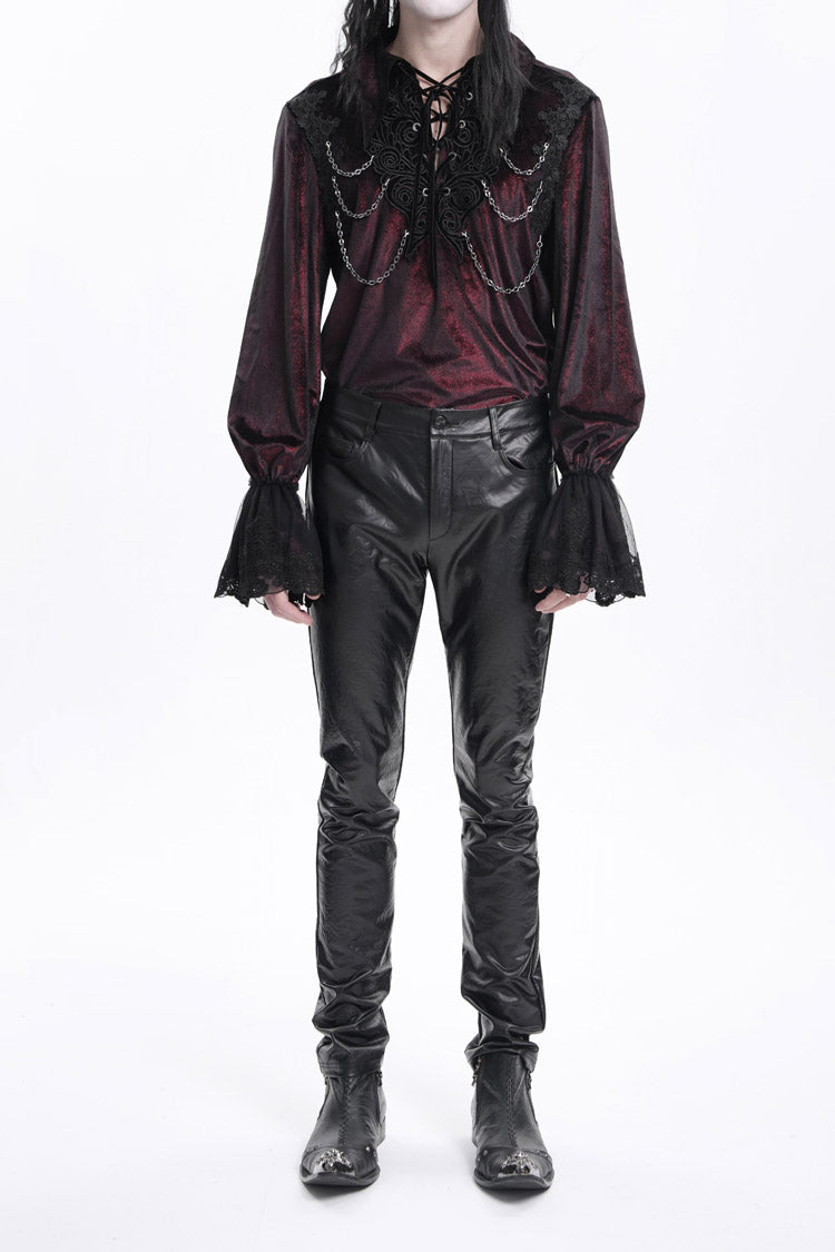 Black Faux Leathet Button Men's Gothic Pants - Product - 5