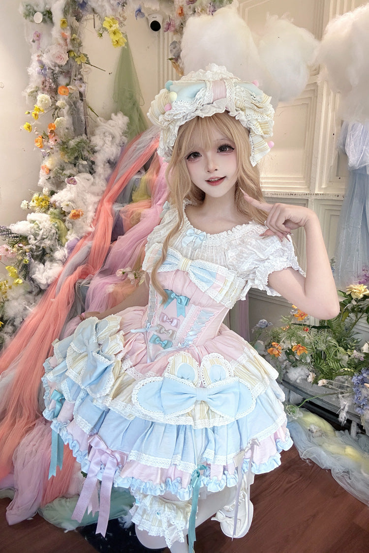 Multi-Color [Ribbon Dance] Multi-Layered Ruffle Bowknot Lace-Up Sweet Princess Lolita Dress - Product - 5