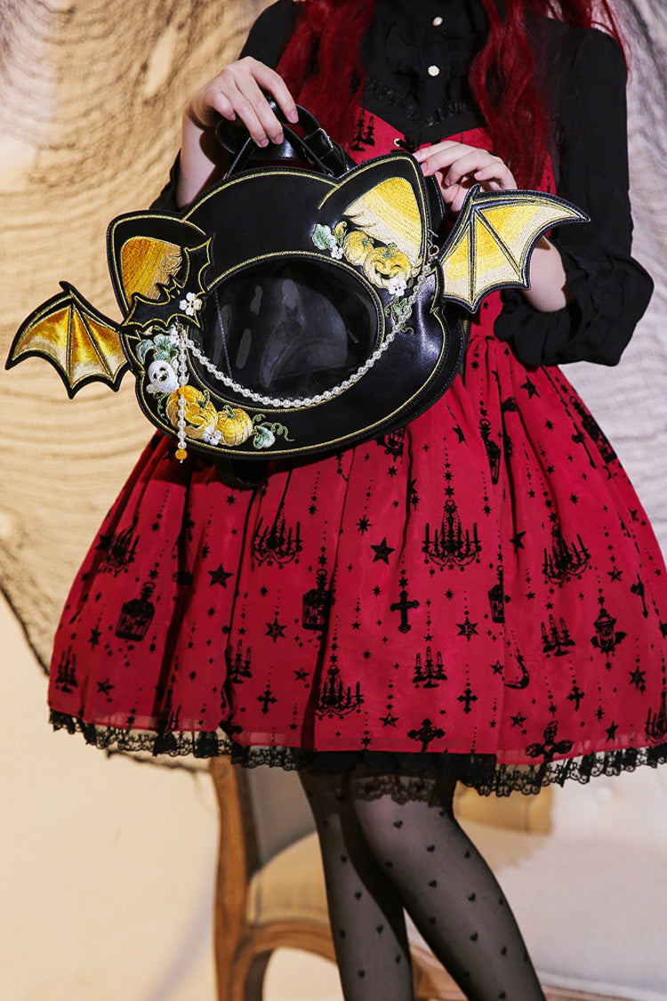 Black Devil Pumpkin Embroidery Gothic Vintage Lolita Bag - Crossbody-Bag - 1