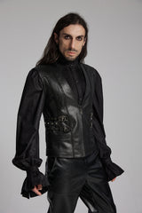 Black V Collar Sleeveless Buckle-up Zip Men's Gothic Vest - Product - 3