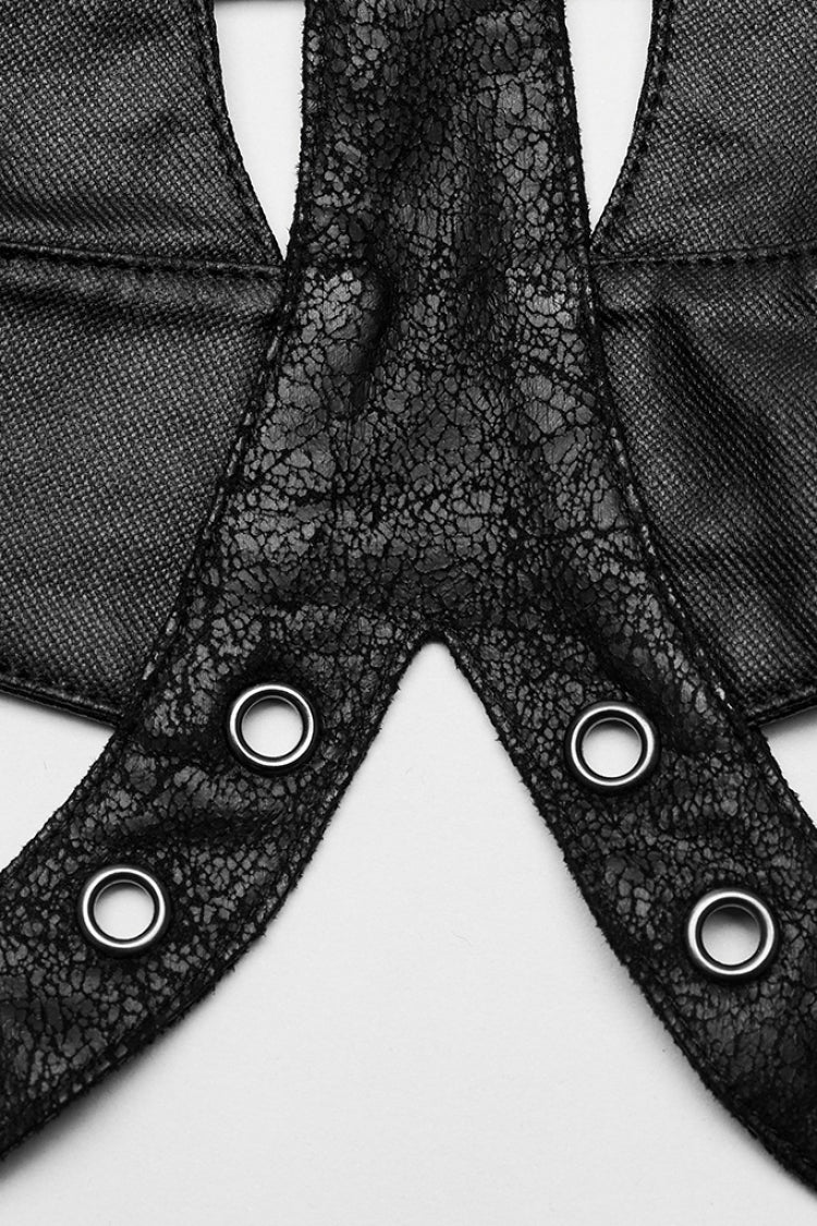 Black Faux Leather Hollow Metal Ring Lace Women's Gothic Corset - Product - 8