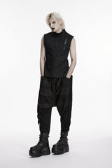 Black Stand Collar Sleeveless Studded Zippered Men's Punk Handsome Vest - Product - 5