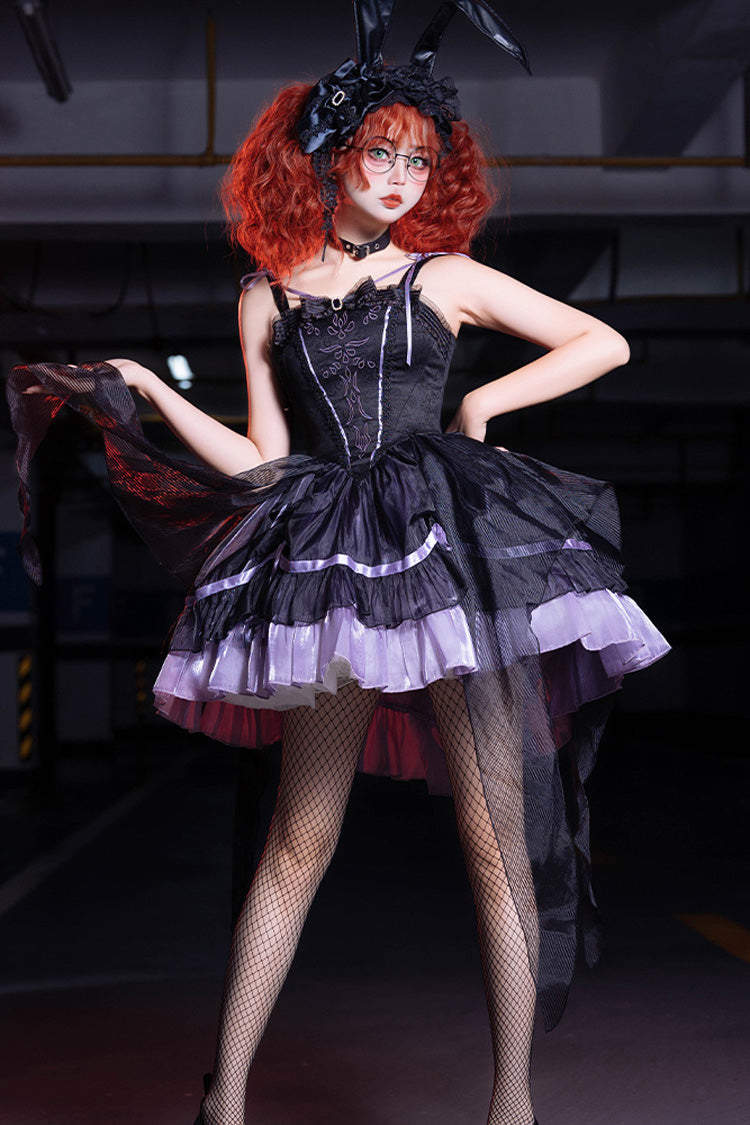 Black/Purple [Devil Girl] Print Ruffle Embroidery Gothic Lolita Jsk Dress - Product - 2
