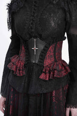 Black/Red Printed Spliced Lace Lace-Up Slim Zippered Women's Gothic Palace Corset - Product - 11