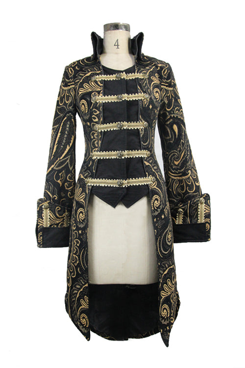 Brown With Gold Fake Two Pieces Pirate Costume Gothic Womens Coat - Product - 4