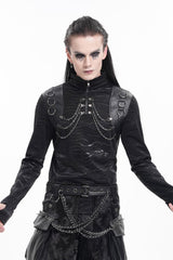 Black Chain Rings Stand Collar Long Sleeves Men's Gothic T-Shirt - Product - 5