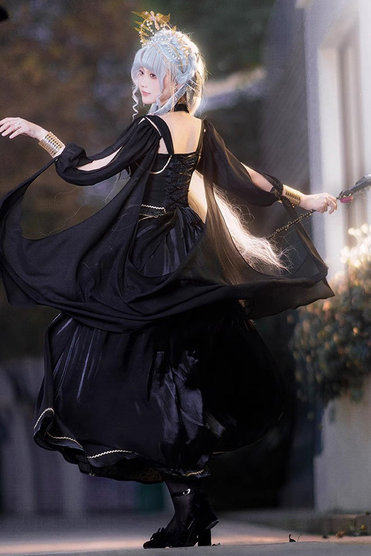Black Nightmare of Horus Print Ruffle Hot Stamping Gothic Gorgeous Lolita Jsk Dress - Product - 8