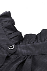Black Ruffled Stand Collar Lace Jabot Short Puff Sleeves Front Button‑Up Lace-Up Women's Gothic Blouse - Product - 10