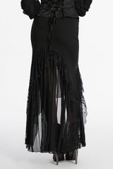 Black Ruffle Stitching Lace Women's Gothic Fishtail Skirt - Product - 3