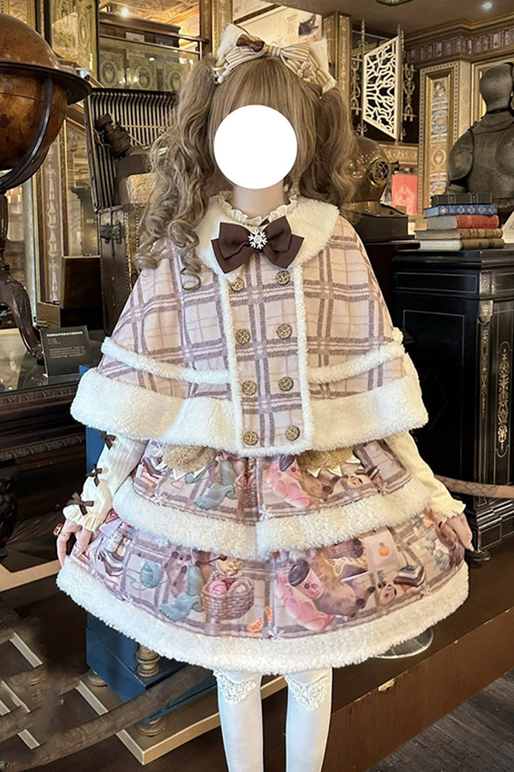 Pink/Purple [Capybara] Double-Layered Print Fluffy Fall Winter Sweet Lolita Jsk Dress - Pink/Purple - 1