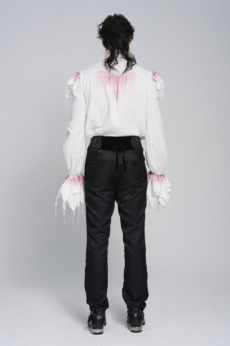 White High Collar Long Trumpet Sleeves Color-Blocked Pleated Men's Gothic Shirt - Product - 5