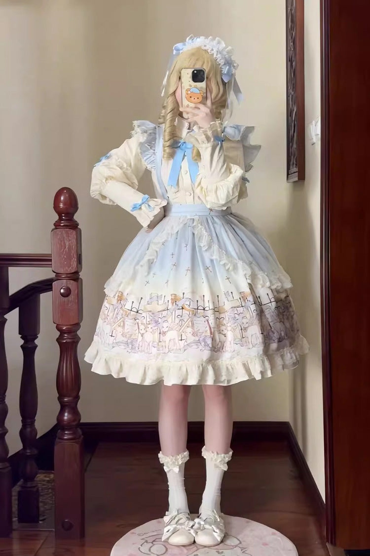 [Angel Lamb] Printed Ruffled Bow Sweet Lolita Skirt 3 Colors - Product - 6