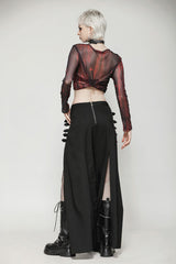 Black Buckled Zippered Women's Punk Side Slit Long Skirt - Product - 4