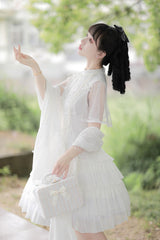 White Stand Collar Ruffle Chinese Qi Shawl Sweet Lolita Dress - Product - 5