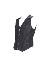 Black Striped V Collar Stitching Slim Men's Gothic Vest - Product - 5