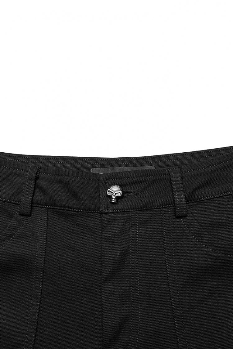 Black Metal Buckles Straps Women's Steampunk Flared Pants - Product - 5
